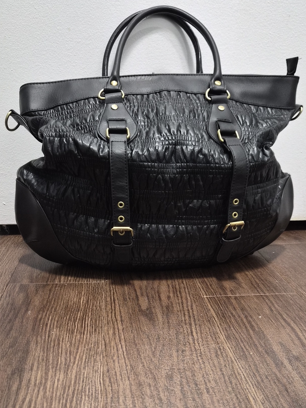 Black Quilted Leather Tote Bag for Men